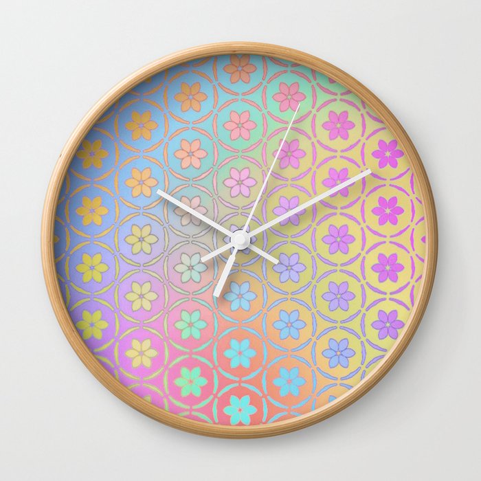 Abstract Ombre Pastel Rainbow Daisies Wall Clock