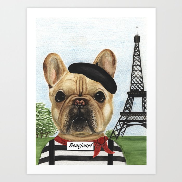 Chapo the French Mime Bulldog Bonejour! Art Print