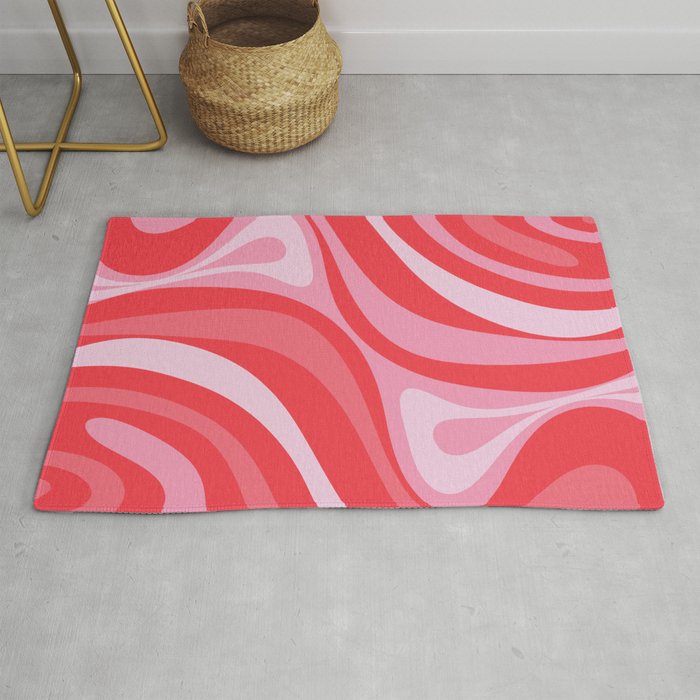 New Groove Retro Swirl Abstract Pattern Cherry Red Rug