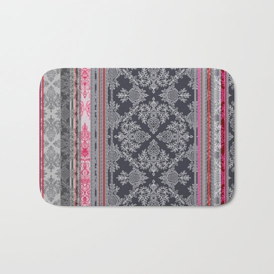 Burgundy, Pink, Navy & Grey Vintage Bohemian Wallpaper Bath Mat