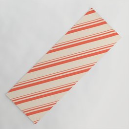 [ Thumbnail: Red & Beige Colored Lines/Stripes Pattern Yoga Mat ]
