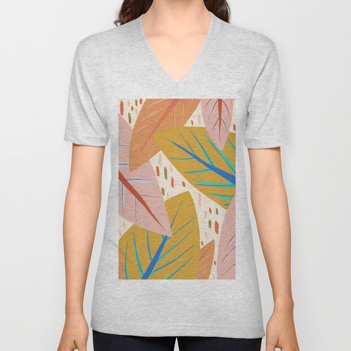 Tropical Leaves - Bright Colors V Neck T Shirt
