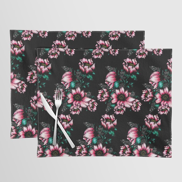 Les Flowers in Black Placemat