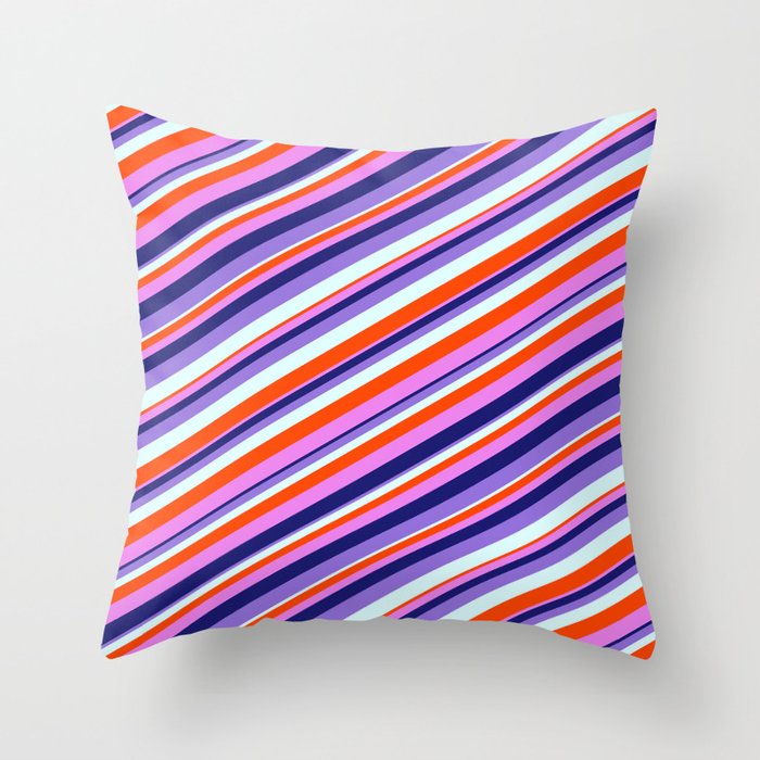 Colorful Red, Violet, Midnight Blue, Purple, and Light Cyan Colored Lined Pattern Throw Pillow
