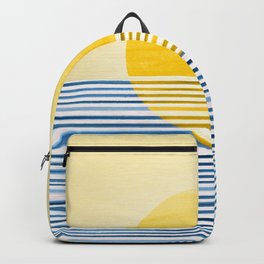 Minimal Summer Sunset Abstract Landscape Backpack | Sun, Blue, Beach, Simple, Modern, Landscape, Painting, Golden, Curated, Sea 