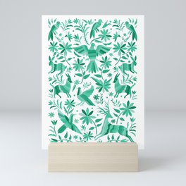 Mexican Otomí Design in Turquoise by Akbaly Mini Art Print