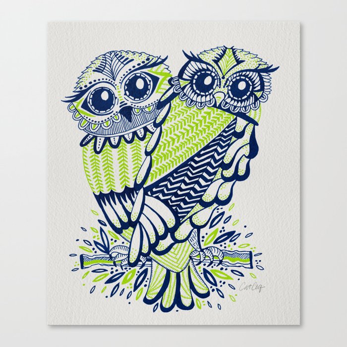 Owls – Navy & Lime Canvas Print