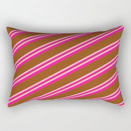 [ Thumbnail: Light Pink, Deep Pink & Brown Colored Lined/Striped Pattern Rectangular Pillow ]