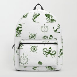 Green Silhouettes Of Vintage Nautical Pattern Backpack