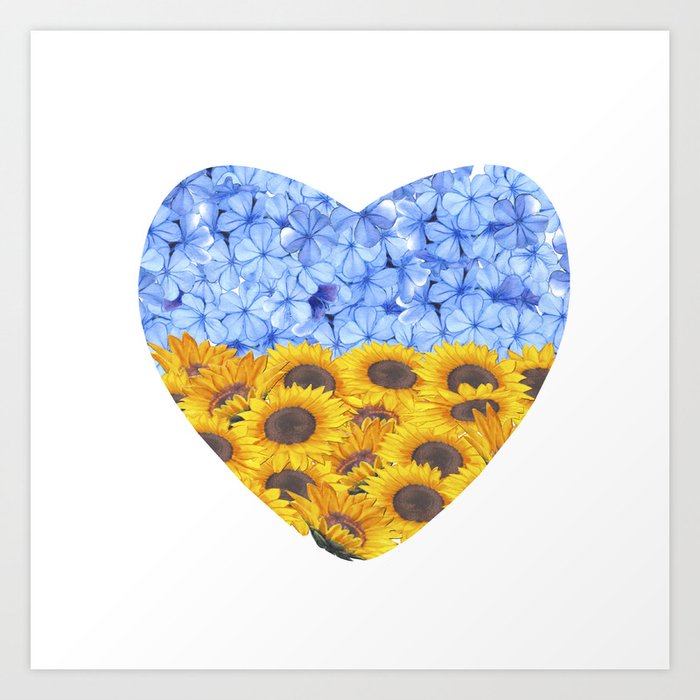 Floral heart-shaped national flag of Ukraine Art Print