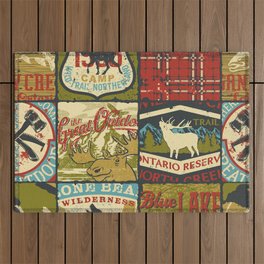 North territories adventure sign and symbol patchwork wallpaper vintage seamless pattern Outdoor Rug