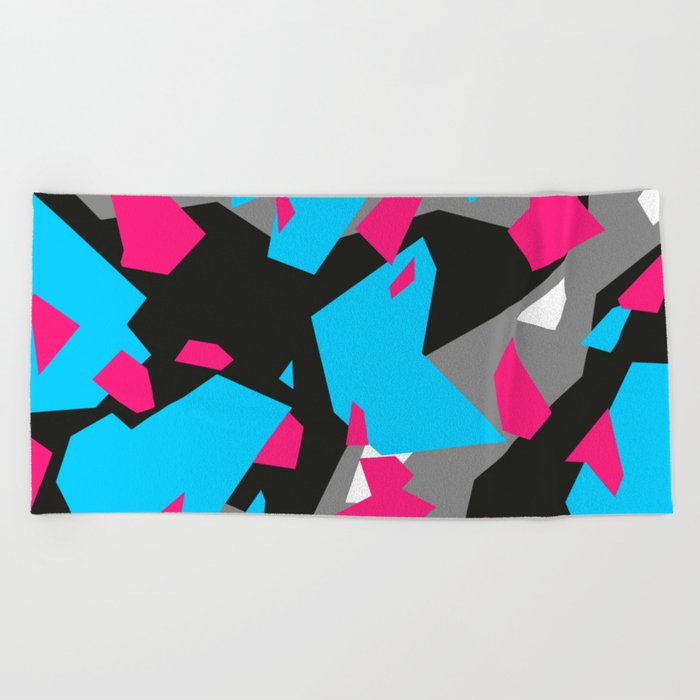 Light blue Black Grey Pink Geometric camo Beach Towel by Taymurzon