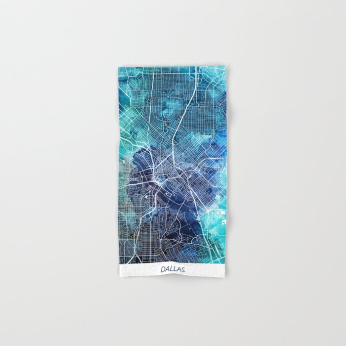 Dallas Texas Map Navy Blue Turquoise Watercolor Hand & Bath Towel