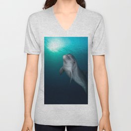 Dolphin in Ocean Blue amid the Reefs color photograph / photography by Tal Shema Unisex V-Neck