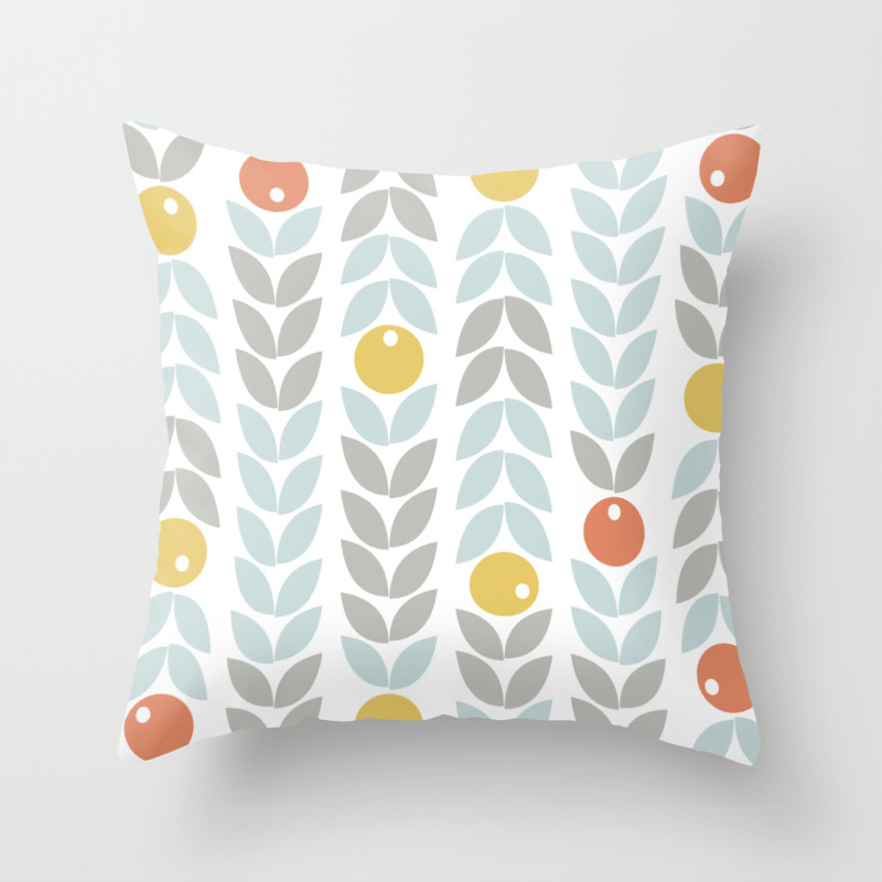 Mid Century Modern Retro Leaf And Circle Pattern Throw Pillow By
