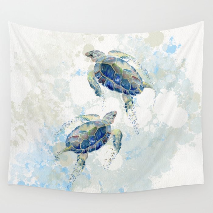 Swimming Together 2 - Sea Turtle  Wall Tapestry