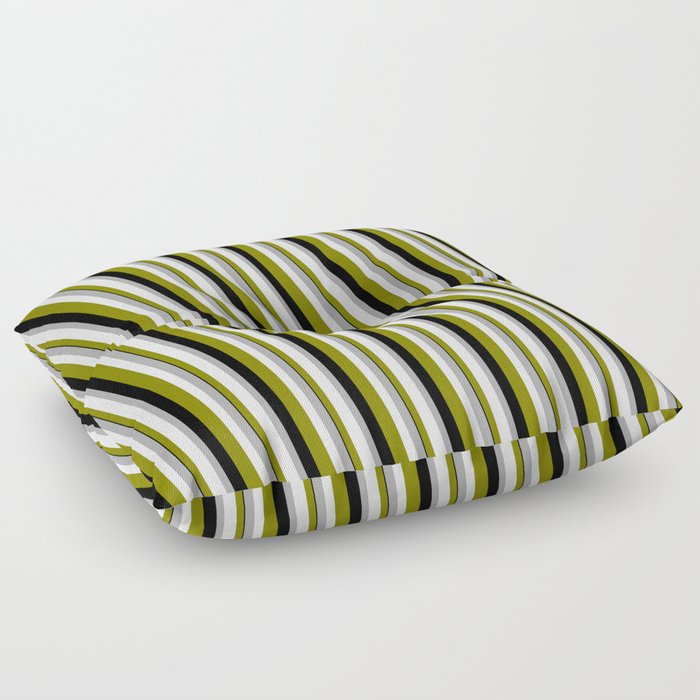 Dark Gray, Mint Cream, Green & Black Colored Stripes/Lines Pattern Floor Pillow