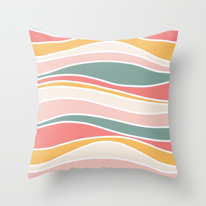 Retro Wavy Lines Pattern Orange, Teal and Pink Throw Pillow