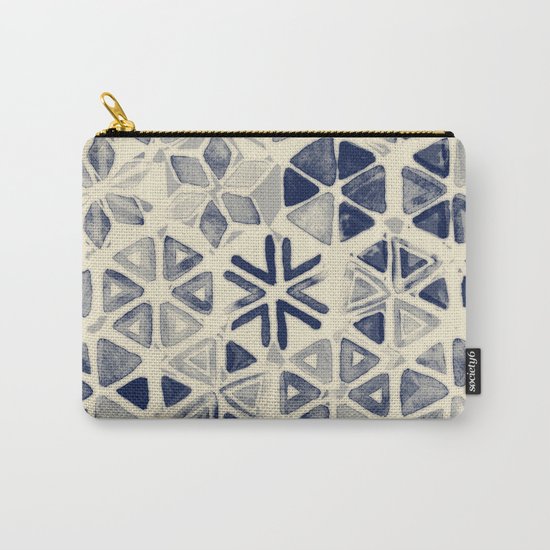 Hand Painted Triangle & Honeycomb Ink Pattern - indigo & cream Carry-All Pouch