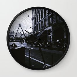 Bellecour Ferris Wheel | Lyon in Black and White Wall Clock