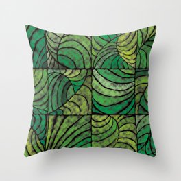 Tropic Night Green leaves and shells Throw Pillow