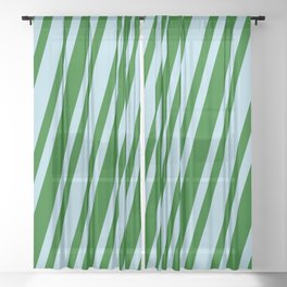 [ Thumbnail: Light Blue & Dark Green Colored Stripes Pattern Sheer Curtain ]