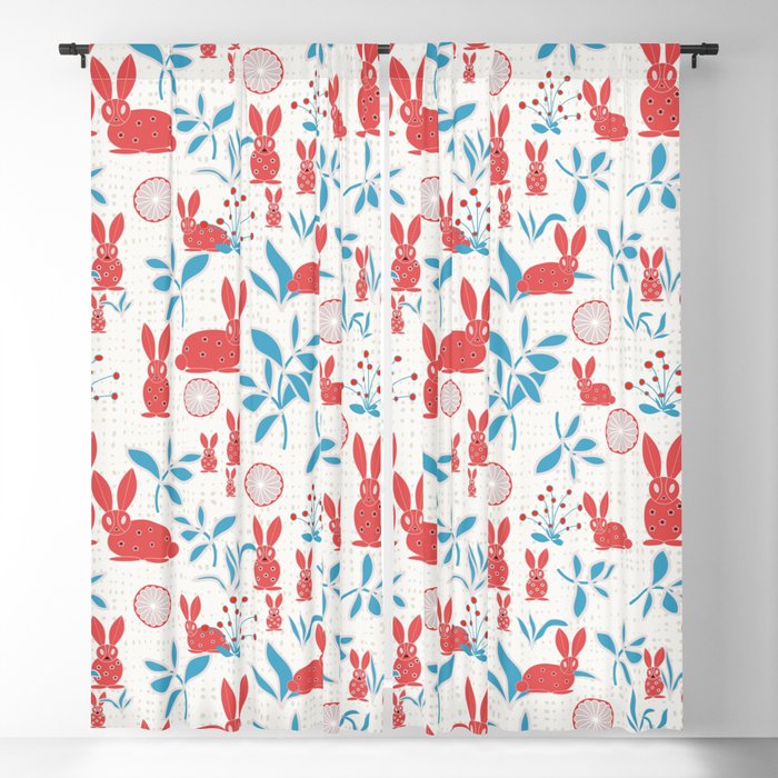 Red Rabbits in the Wild Blackout Curtain