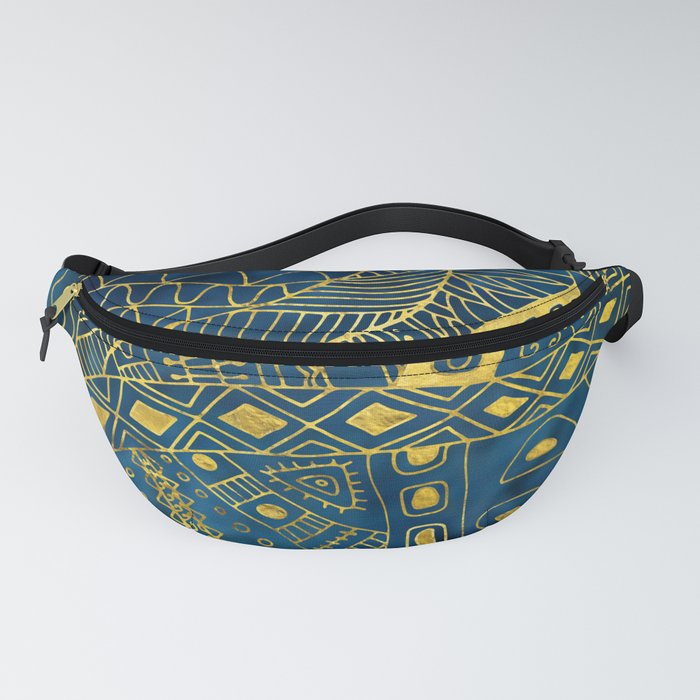 Tribal  Watercolor and Gold Pattern on blue Fanny Pack