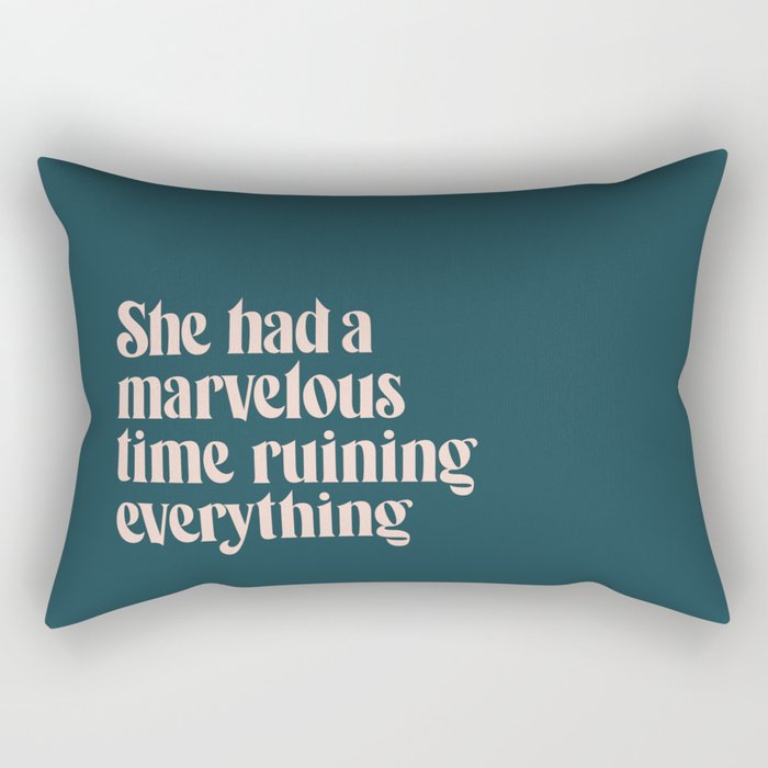 She Had a Marvelous Time | Blue | Hand Lettered Typography Rectangular Pillow