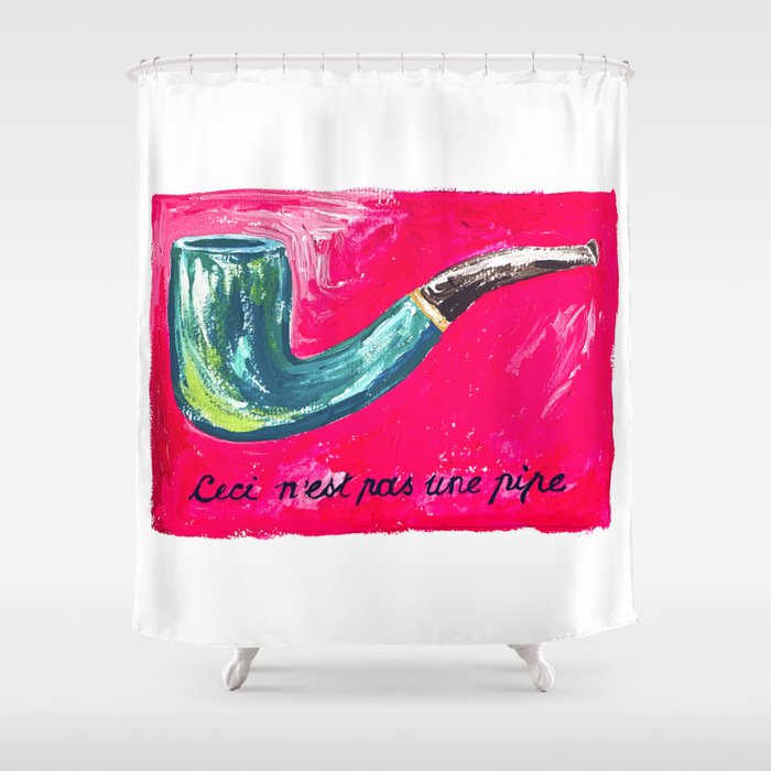 This is Not a Magritte: Pipe Pink and Green Surrealist Painting Shower Curtain