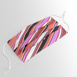 [ Thumbnail: Eye-catching Violet, Brown, Red, White & Black Colored Striped/Lined Pattern Face Mask ]