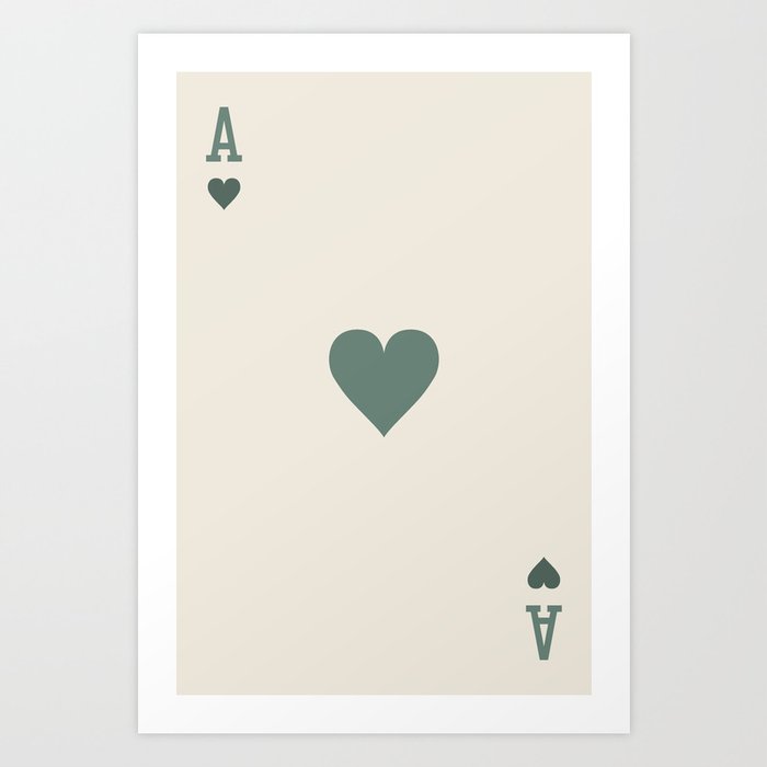 Ace of Hearts Playing Card Sage Green Art Print