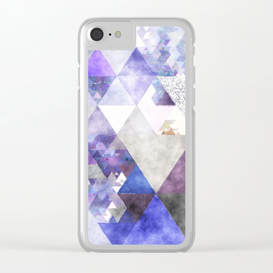 Purple and silver glitter triangle pattern- Abstract watercolor illustration Clear iPhone Case