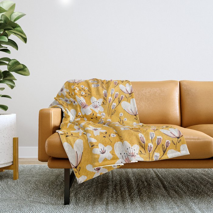 Yellow Meadow of Flowers Throw Blanket