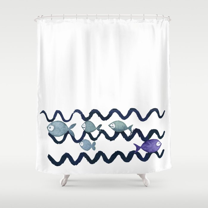 Against The Current Maritime Simple Fish Design Shower Curtain