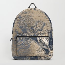 Antique World Map White Gold Navy Blue by Nature Magick Backpack | Color, Adventure, Digital, Pattern, Typography, Map, Abstract, Graphicdesign, Vintage, Illustration 
