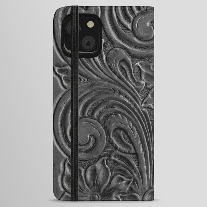 Black tooled leather  iPhone Wallet Case