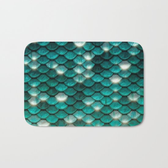 Turquoise sparkling mermaid glitter scales- Mermaidscales on #Society6 Bath Mat