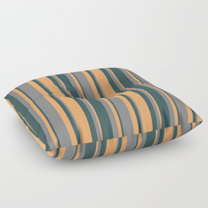 Grey, Dark Slate Gray & Brown Colored Lined/Striped Pattern Floor Pillow