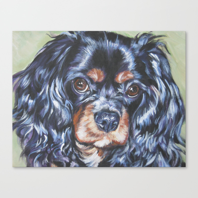 Beautiful Black And Tan Cavalier King Charles Spaniel Dog Painting