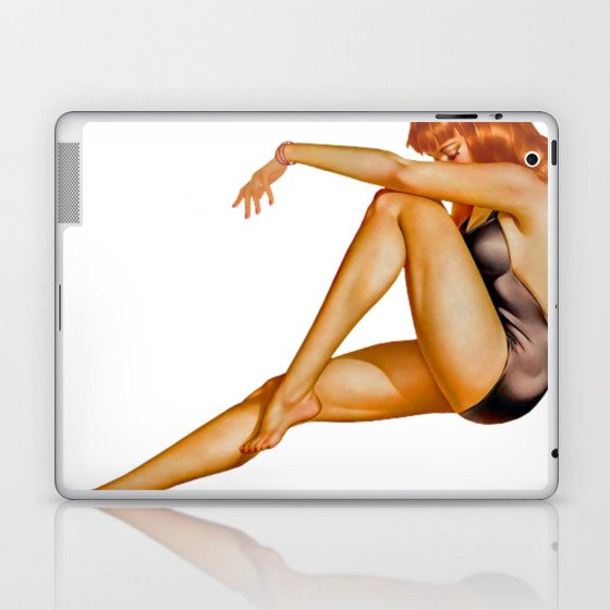 Sexy Pinup Girl Red Hair And Black Dress Laptop & iPad Skin