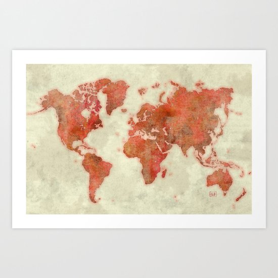 World Map Red Art Print