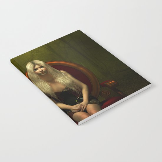 Dark wonderland Alice on a red chair Notebook