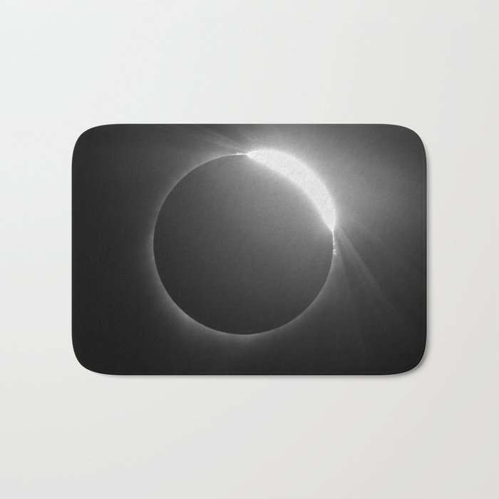 Diamond Ring - Total Solar Eclipse with Diamond Ring Effect in Black and White Bath Mat