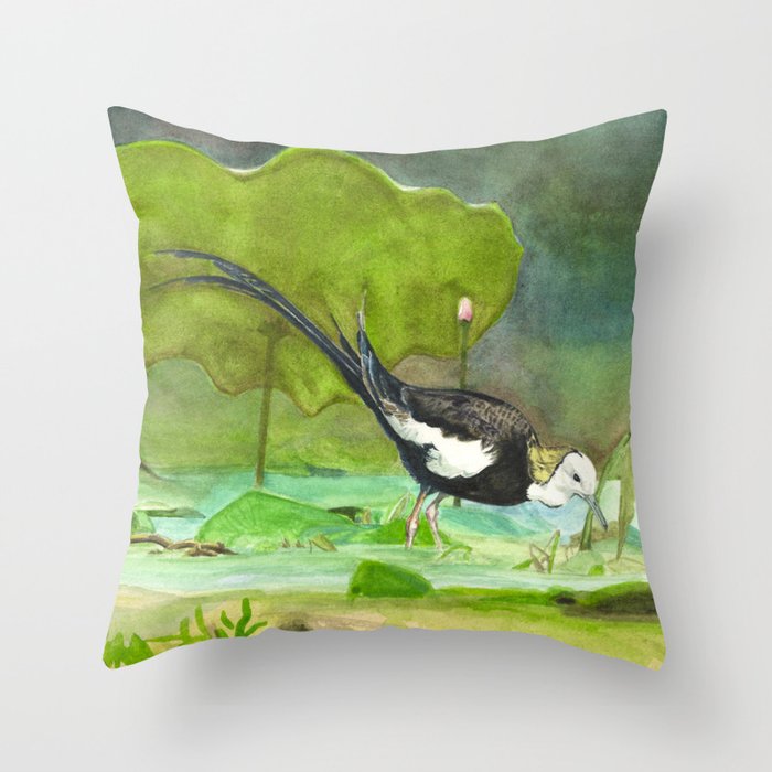 Pheasant-tailed jacana Throw Pillow