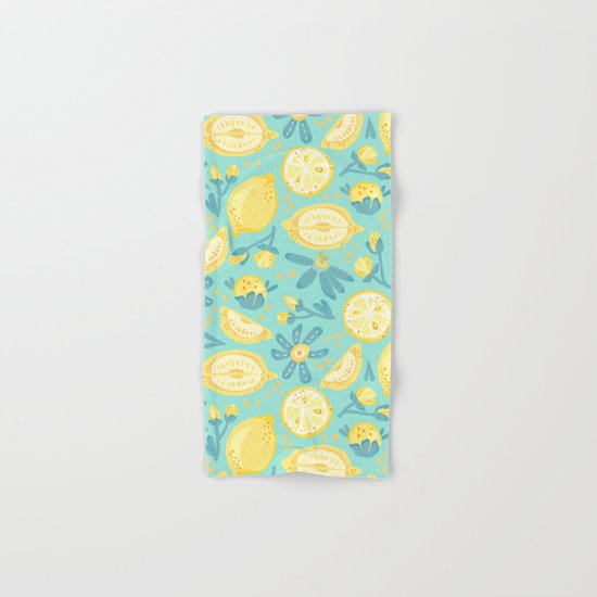 Lemon Pattern Mint Hand & Bath Towel
