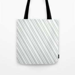 [ Thumbnail: Mint Cream and Light Gray Colored Stripes/Lines Pattern Tote Bag ]