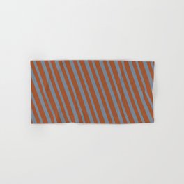 [ Thumbnail: Sienna and Light Slate Gray Colored Striped/Lined Pattern Hand & Bath Towel ]