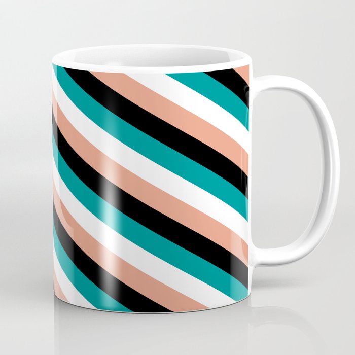 Dark Salmon, Black, Dark Cyan, and White Colored Lines/Stripes Pattern Coffee Mug