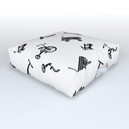 vintage wheels black and white pattern Outdoor Floor Cushion